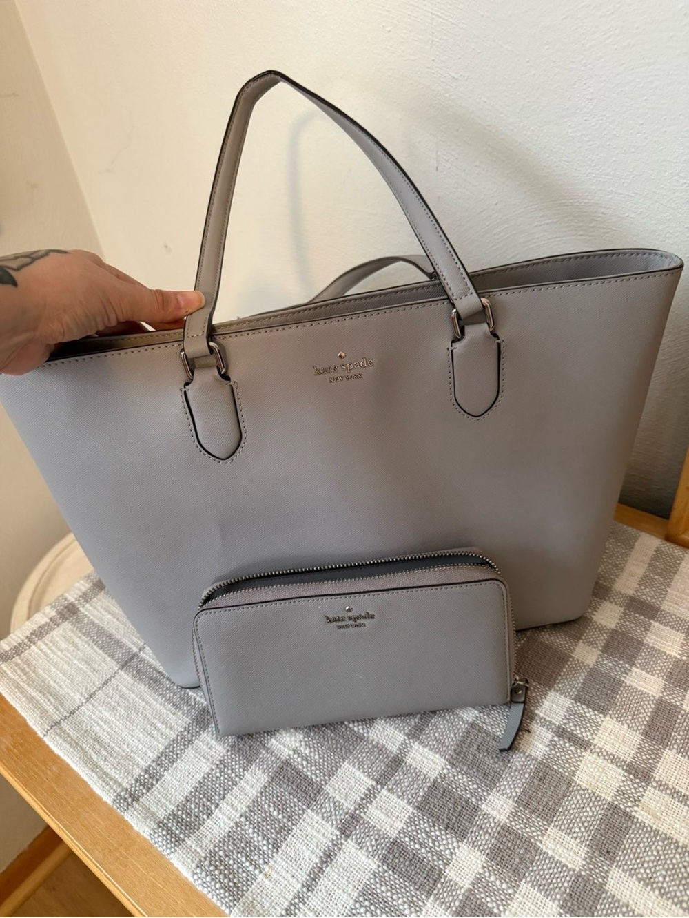 Kate Spade Gray Tote with matching Wallet